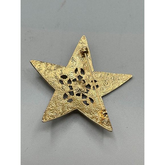 1928 Brand Star Pin Brooch Gold Tone and Jewel Tones Rhinestones Vintage Jewelry - Picture 5 of 6